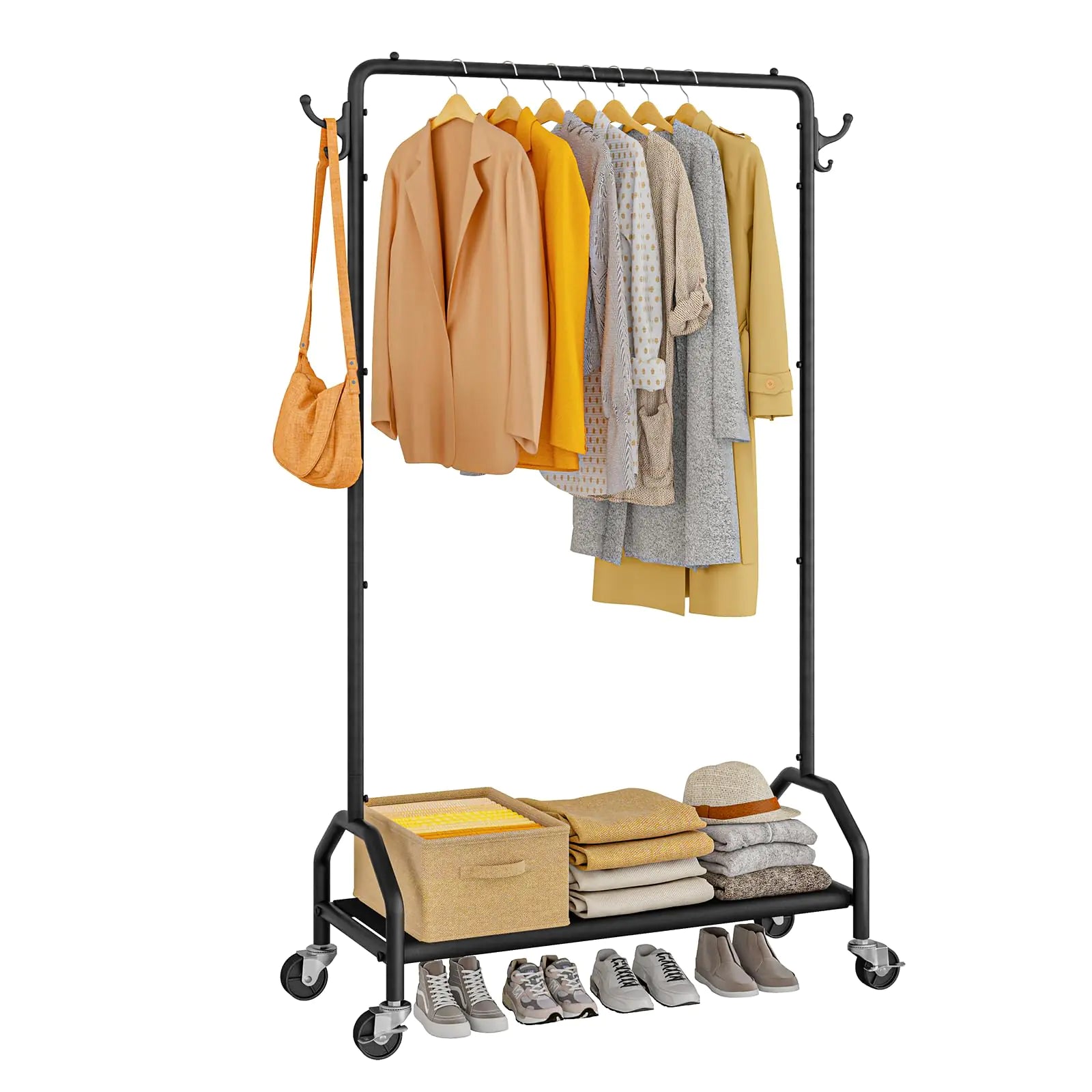 Wiracks Rolling Garment Rack – Heavy Duty Clothes Stand with Bottom Storage & Wheels